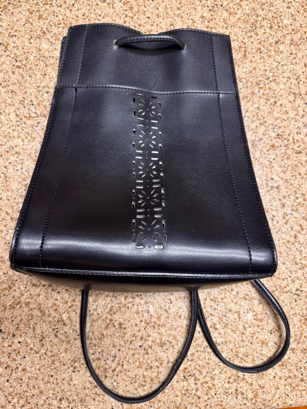 Black Laser-Cut Simulated Leather Mini Backpack Bag